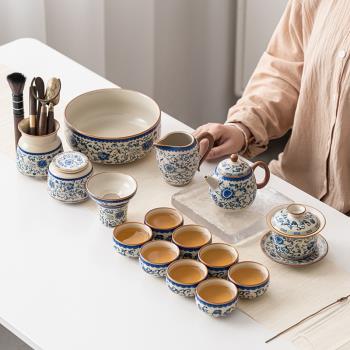 汝窯青花米黃功夫茶具套裝家用高檔單個茶壺蓋碗公道杯茶杯茶葉罐