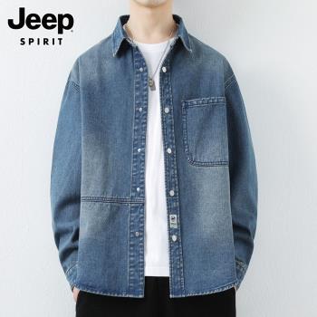 JEEP SPIRIT潮牌牛仔襯衫男士外套2025春秋季新款寬松痞帥夾克男