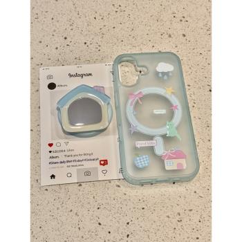 夏日小清新可愛星星貓咪帶磁吸支架適用iphone16pro手機殼蘋果15保護套14全包防摔13新款16promax女款max外殼