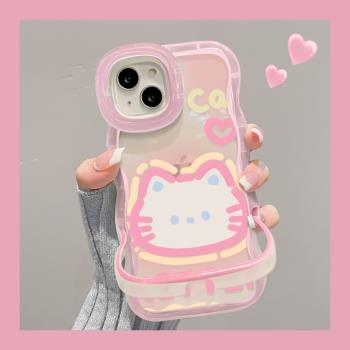 適用於蘋果13手機殼新女款iPhone15/14promax可愛貓咪隱形雙支架11/12小狗軟矽膠xs/xr透明防摔保護套波浪邊