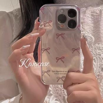 ins甜妹粉蝴蝶結適用於蘋果16promax手機殼iphone14創意13Pro全包11防摔xr小眾12女mini個性7p羽紗透明xsmax