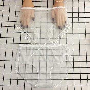 柔軟舒適網紗性感內褲女性惑透明超薄款蕾絲邊全透明中腰大碼胖M
