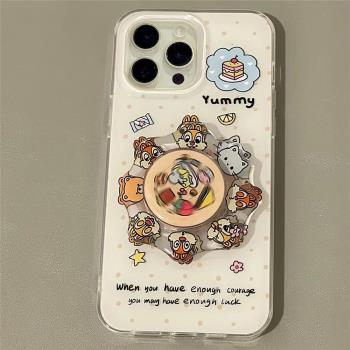 旋轉奇奇蒂蒂小松鼠適用蘋果iPhone15PM/13pro手機殼14pm/12mini趣味xsmax支架16減壓XR可愛11全包765女8PLUS