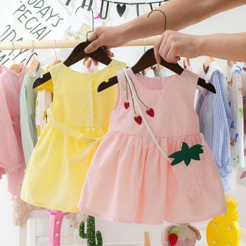 嬰幼兒韓版洋裝夏季新款純色女童寶寶公主洋派翅膀W無袖可愛裙子