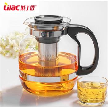 紫丁香大容量耐熱玻璃茶壺不銹鋼過濾花茶壺套裝大容量水壺辦公室