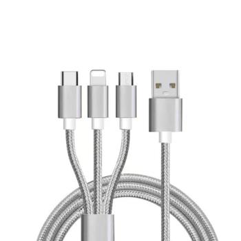 艾萊克數據線三合一快充多合一充電線器一拖三功能適用lightning安卓Type-C手機充電長款