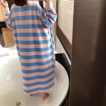 睡裙女秋純棉長裙學生加肥加大可外穿冬季家居服春秋款睡衣女長