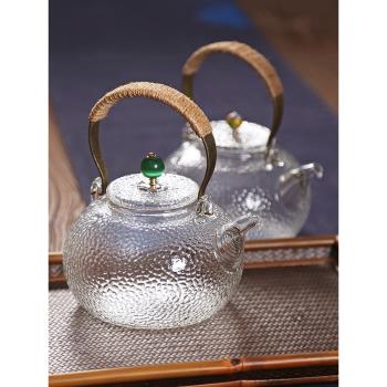 錘目紋提樑壺 日本加厚耐高溫玻璃茶壺大小號 透明功夫茶具泡茶器