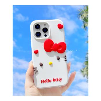 可愛立體蝴蝶結kitty貓適用蘋果16ProMax手機殼iPhone15新款13創意15pro高階感14pro防摔15ProMax矽膠保護套