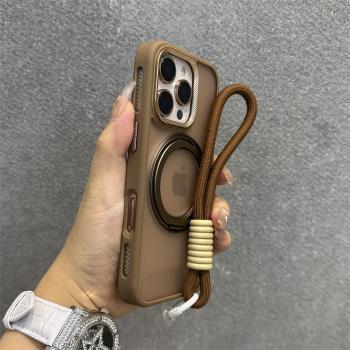 得樂適用蘋果16手機殼沙漠金膚感iphone16promax旋轉支架15pro鉆紋鏡框14磨砂13高階感12小眾潮牌16plus