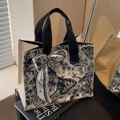 楠小姐網紅亞麻手提托特包包女2025新款潮韓版ins時尚單肩購物袋