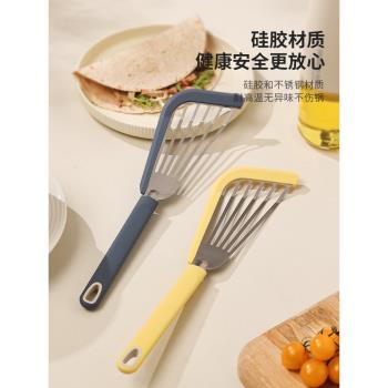 不銹鋼煎魚鏟家用矽膠蝴蝶鏟不粘鍋專用鍋鏟耐高溫長柄漏鏟煎蛋鏟