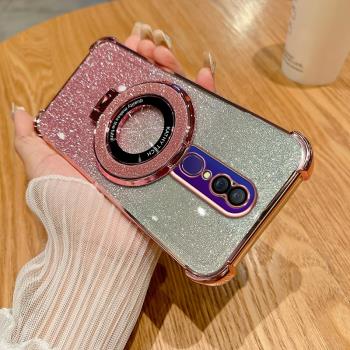 OPPOA9手機殼高階新款漸變閃粉時尚軟殼適用oppoa9x磁吸支架全包創意超薄2020透明氣囊太空殼防摔奢華保護套