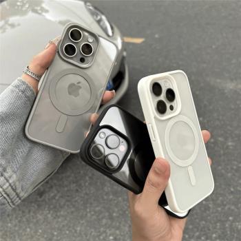 膚感磁吸鈦金灰適用iphone16蘋果15pro手機殼透明14防摔13無線充電magsafe保護套mini車載12亞克力xrs大孔11