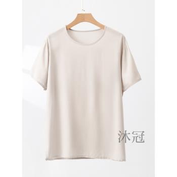 棉綢上衣女2025薄款寬松媽媽汗衫圓領大碼短袖純色人造棉T恤夏裝
