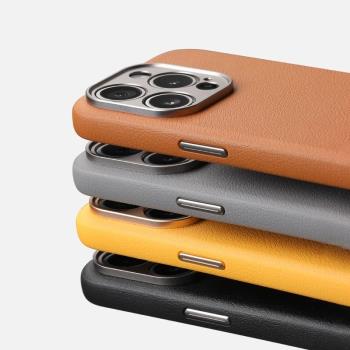 適用蘋果16promax手機殼真皮手感15pro新款iPhone16pro帶AI拍照靈動按鍵14promax磁吸保護套Magsafe外殼16薄