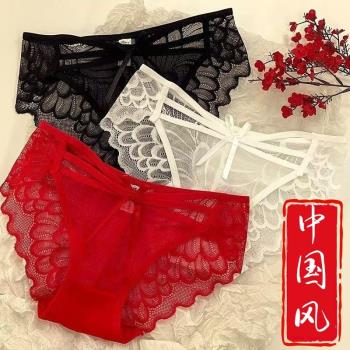 蕾絲本命年紅色內褲女少女士純欲個性感迷人全棉舒適檔無痕三角褲