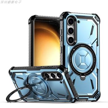 適用三星s21Plus歐美三防鎧甲支架手機殼s21Ultra四角防摔軍工護盾Magsafe磁吸充電