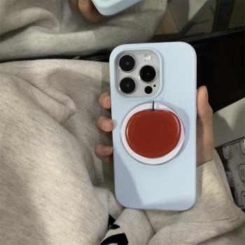小眾ins可愛奶藍紅蘋果磁吸支架適用iPhone15promax手機殼13pro磁吸15新款14創意15pro男女款14pro保護套12p
