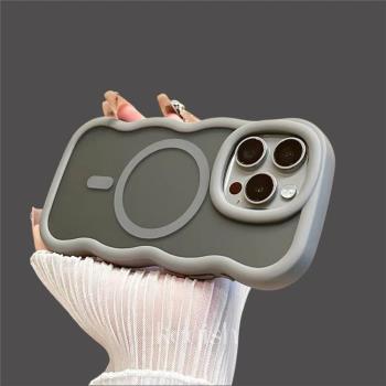 波浪邊磨砂膚感磁吸適用蘋果16ProMax手機殼iphone16新款15簡約4透明13p情侶12男女高級款15promax矽膠保護套