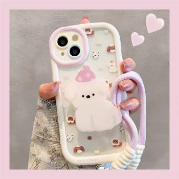 滿屏蛋糕小狗適用蘋果15promax手機殼14帶掛繩iphone12保護套13女新款卡通可愛11透明pm全包防摔xs矽膠78plus
