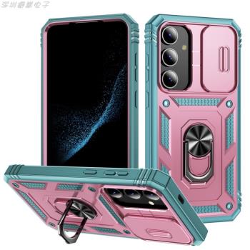 適用三星s21Ultra雙色鎧甲指環支架手機殼s21推窗鏡頭全包矽膠三合一雙面防摔保護套