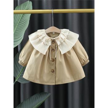 韓版童裝女童外套春秋季兒童衣服小童寶寶秋裝花邊領風衣上衣洋氣