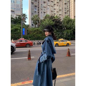 復古水洗牛仔風衣外套女春季2025新款百搭長款寬松顯瘦開衫上衣潮