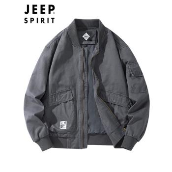JEEP吉普純棉棒球領外套春秋季夾克衫飛行員工裝空軍一號加厚上衣