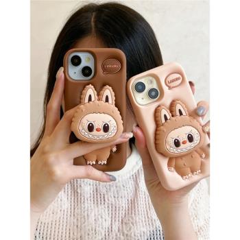卡通立體labubu拉布布支架iphone16promax蘋果15plus手機殼14pro防摔13/12保護套7p女xsmax可愛11pro創意掛繩