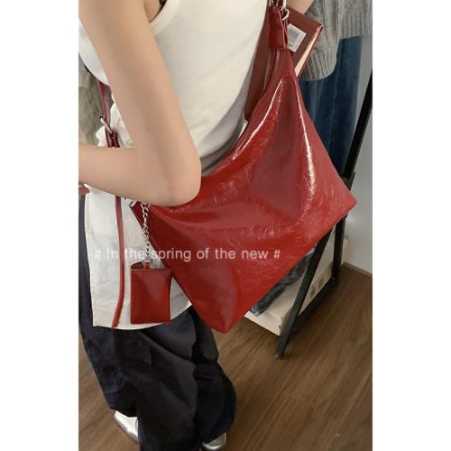 新年紅色包包女2024新款潮韓國小眾托特包休閑大容量單肩腋下包