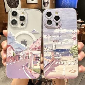 磁吸magsafes適用蘋果15pro手機殼iPhone14promax新款13簡約12高階感11創意16pro矽膠15plus防摔藝術全包鏡頭