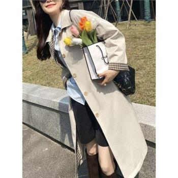 風衣外套女小個子2025年早春卡其色中長款單排扣鹽系娃娃領大衣潮