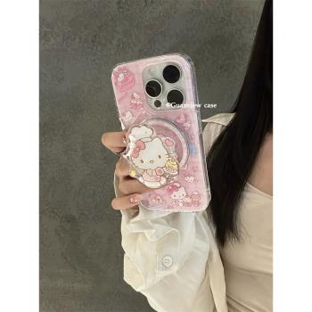 guanview 超可愛蛋糕師kitty貓適用iphone16promax蘋果16磁吸支架15pro手機殼15新款14軟13雙層矽膠12防摔套
