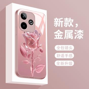 適用於oppoa5活力版手機殼玫瑰花OPPOA5 5G新款液態玻璃保護套PKQ110鏡頭全包防摔PKV110潮牌簡約創意女款