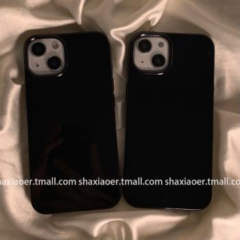 ins簡約純黑色適用iphone14promax蘋果13手機殼16pro新款12女11矽膠14pmax軟xr高階感亮面殼個性情侶創意中性