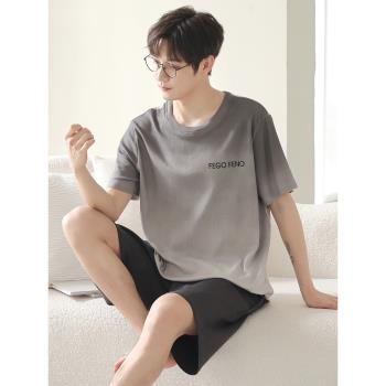 男士睡衣男款夏季2025新款夏天短袖褲漸變大碼男生純棉家居服套裝