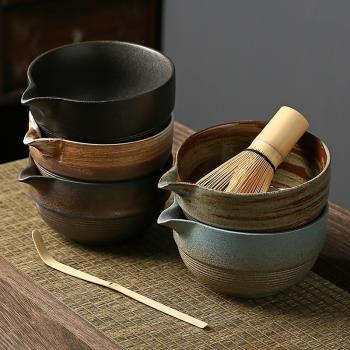 粗陶抹茶碗帶嘴打抹茶工具刷日本點茶碗抹茶杯攪拌器茶筅器具套裝