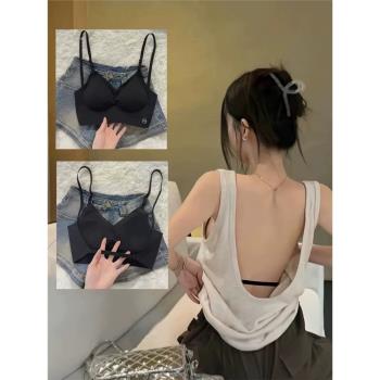 多穿式露背~U型美背內衣女小胸聚攏帶胸墊背心一體無痕露背文胸罩