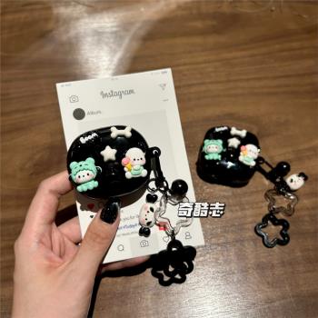 卡通可愛狗狗適用倍思WM02星星鈴鐺鑰匙扣wm02+防摔矽膠軟殼WM01藍芽保護套M2日韓風e3黑色M2+無線耳機套萌系