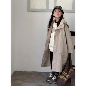 韓國女童外套春季2025新款過膝洋氣兒童春裝長款風衣時髦炸街上衣
