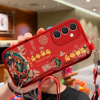 適用三星a55手機殼新款小羊皮諸事順利GalaxyA55保護套腕帶斜跨掛繩SM-A5560鏡頭全包防摔Samsung創意女款