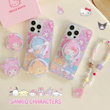 蛇年卡通KT貓13玉桂狗布丁狗14美樂蒂庫洛米蘋果15手機殼適用iPhone16promax掛繩支架11無線充電磁吸保護套12