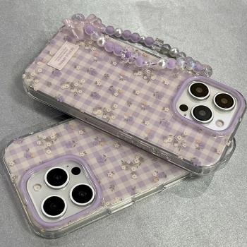 紫色格紋碎花適用OPPOA5Pro手機殼A97/A2M新款A1x/A55s防摔A58x/A72保護套A57/A96矽膠A93/A3活力版A9x趣味A7