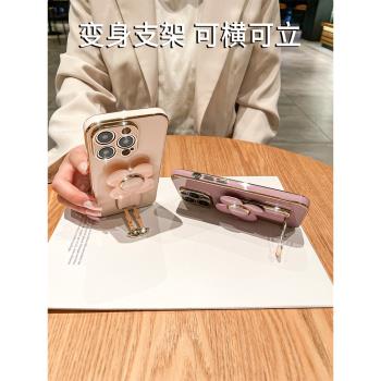 適用三星S21手機殼新款大風車拉桿支架SM-G9910創意花朵旋轉Galaxys21+全包防摔小香風s23直邊電鍍S23+軟膠潮