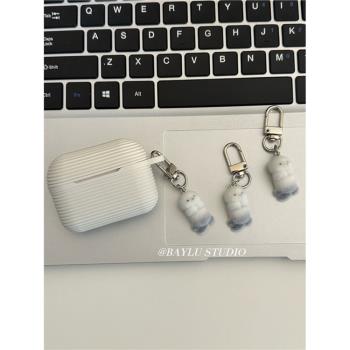 BAYLU韓國ins海瀨貓咪造型掛件適用於Airpods4代無線藍牙耳機殼白色矽膠膚感AirpodsPro/Pro2保護殼3代保護套
