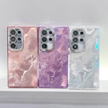 個性簡約錫紙紋適用三星a55手機殼a16/a15/a25矽膠a35/a36帶鏡頭膜a54防摔保護套s24ultra創意男女s23ultra