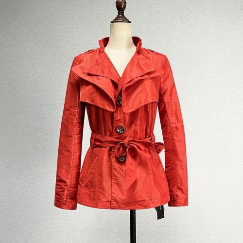 紅色長袖風衣女2024春秋機車服防風防水防雨單排扣淺灰色外套上衣