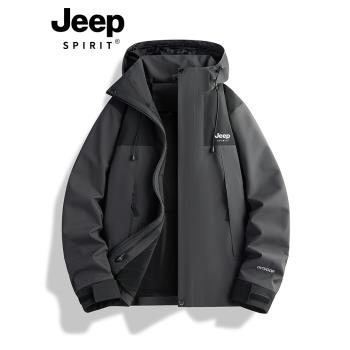 JEEP男士沖鋒衣外套春秋新款三合一戶外登山服防風防水工裝夾克女