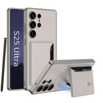 適用三星s25ultra手機殼超薄商務素皮s25plus新款折疊卡包皮套s24ultra全包防摔插卡錢包s24+保護套時尚輕奢